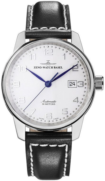 ZENO-WATCH BASEL Classic Automatic Steel Silver White Ref. 6554-e2 Self-Winding Cal. ETA 2824