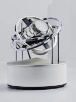 WATCH WINDERS Bernard Favre Planet Double-Axis Silver base and white leather, polished steel rings Ref. 999990